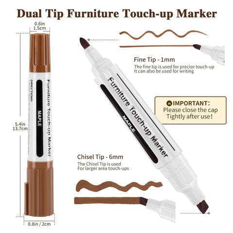 Dual Tip Furniture Markers And Wood Filler Putty Kit Knock Out Tough Floor Scratches Fast 13 Piece Furniture Repair Set With Sharpener And Stain Remover Pens For No Sweat Fixes maples color marker with fine and chisel tips
