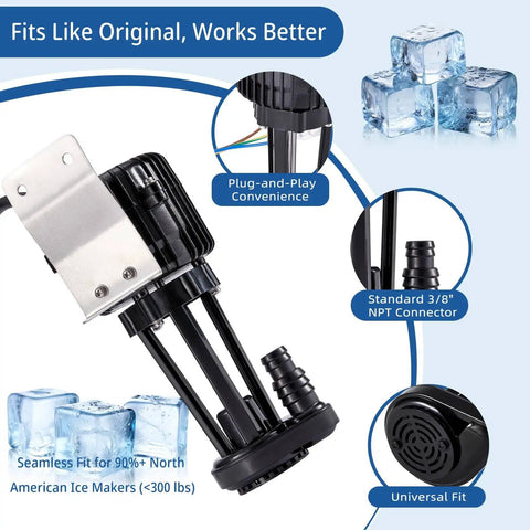 Ultra Quiet 110V 2W Ice Maker Water Pump Replacement for Commercial Machines, three eighths inch NPT, plug-and-play design