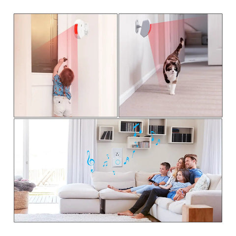Wireless Pro Motion Sensor Alarm for home security with sensors and alerts for kids and pets, indoor use with 500 ft range.