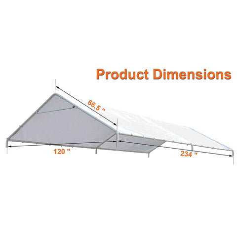 Dimensions of 10x20 Ft Carport Replacement Canopy Cover Heavy Duty PE Shelter Tarp showing length, width, and height.