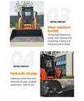 Skid steer with wear-resistant bucket and hydraulic oil pipe in urban setting, Quick Connect System for Skid Steer Attachments.