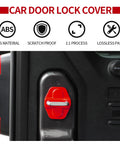 Red ABS door lock cover buckle decor trim installed on Jeep Wrangler JL/JLU and Gladiator JT
