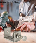 Two stainless steel C-clamps with 47mm jaws; heavy-duty woodworking and automotive repair tools