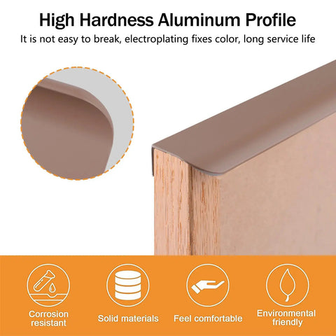 8 Pack Concealed Drawer Pulls With Curved Aluminum Alloy Edge Design on wood, close-up