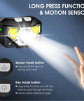 Ultra Lightweight Hands Free Rechargeable Headlamp With White And Red LEDs, Waterproof Motion Sensor Head Torch, showing motion sensor use.
