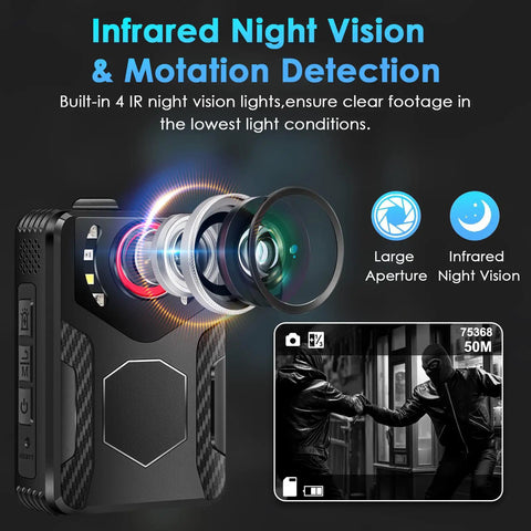 Infrared night vision features of 1080P HD Body Camera With Night Vision And Crisp Audio Capture For Cops And Security Pros
