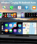 8.1 Inch Portable Wireless CarPlay Screen With 2K Dash Cam And 1080P Backup Camera showing map and apps in car