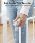 One-handed operation of Deluxe Walk Through Pet Gate for Stairs and Doorways one hand operation hardware mounted extra wide opening.