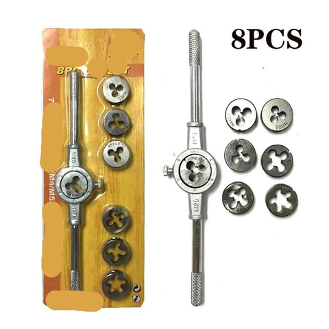 Professional Alloy Steel Tap Die Set In M3 To M12 Metric Sizes For Heavy Machining Jobs Build Strong Threads By Hand Or Machine With Tough Tools That Get The Job Done Smooth And Fast. 8 pcs alloy steel tap and die set with holder, M3-M12 metric sizes