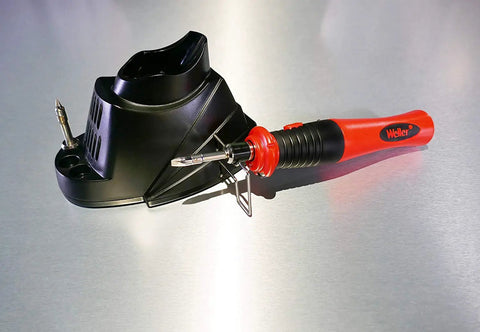Cordless Soldering Iron With Rechargeable Lithium Ion Battery Portable Compact Tool For On The Go Soldering shown with stand