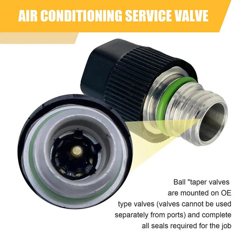 Close-up of air conditioning service valve from 16 Piece Air Conditioning Valve Core Kit With Schrader Cores for DIY AC repairs.