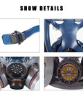 All Day Comfort Anti Dust Full Face Cover With Organic Vapor Protection For Paint Polishing Mold Construction And Welding Cleaning Anti Fog Lens Shield Wide View And Leak Free Seal, detail view of strap, inner mask, and filters.