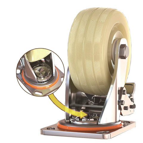 Heavy Duty Swivel Caster Wheels With Brakes For Furniture And Workbenches, showing nylon wheel and galvanized bracket in detail