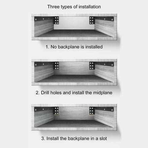 Three installation types for Beefy L Shaped Wall Mounted Shelf Brackets Thickened Invisible Design Sturdy Heavy Shelving Supports