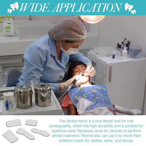 Five Piece Pro Grade Dental Mirror Kit With Five Unique Shapes For Intraoral Photography And Oral Inspection And Health Checks Double Sided Plated Glass Mirrors Includes Black Drawstring Bags Ideal For Clinic Dentist Office Or Home Use, dentist using mirror