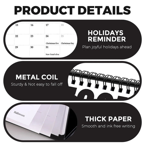 Product details of Coil Bound Small Desk Calendar 2026 2028 Black 24 Months July 2026 to June 2028 Inspirational Quotes Monthly Planner