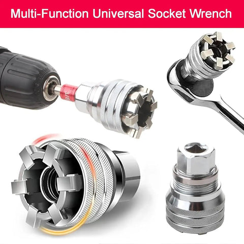 Adjustable Universal Socket Wrench Tool Set for 3 8 Inch Drive with 10mm to 19mm Range showing drill and wrench compatibility