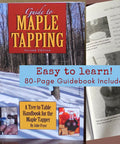 No Sweat Maple Syrup Tapping Kit For Trees With Ten Tough Three Foot Blue Drop Tubes Spiles One Quart Sap Filter Quick Reference Book cover with illustrations and text.