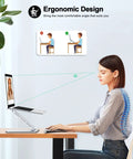 Foldable Laptop Stand With Height Adjustable Ergonomic Riser, Aluminum Portable Desk Mount for 10 to 16 Inch Laptops in use on desk.