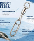 Speed Clips For Fishing Lures And Snap Swivels 30 Pack Heavy Duty Stainless Steel Quick Snap Ball Bearing Swivels For Freshwater And Saltwater Tackle Durable Power Clips For Lure Rigging. Stainless steel snap swivel close-up
