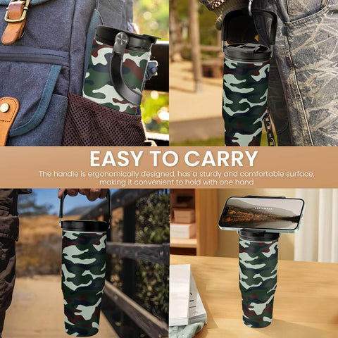 Camouflage 30Oz Tumbler With Handle Stainless Steel Insulated Travel Cup With Flip Straw Coffee On The Go for outdoors enthusiasts