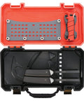 Saltwater MultiFlex Interchangeable Blade Kit for Fishing With Non Slip Grip Handle Two TiN Coated Stainless Steel Non Stick Blades 6 Inch Handle and 9 Inch Blades Durable Full Tang Build Case Included in open red case with components visible