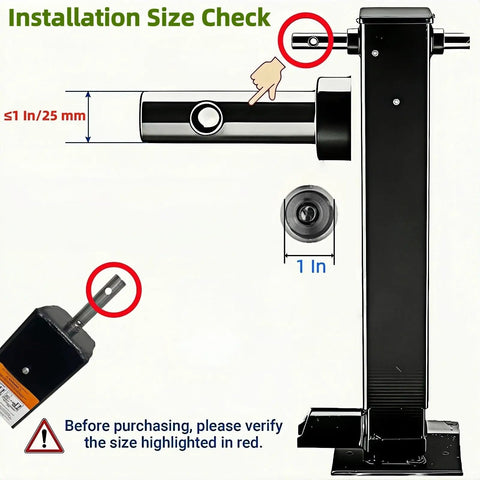 Heavy Duty Stainless Steel Trailer Jack Drill Adapter 4.5 Inch Length Fits One Inch Drive Shaft installation size check image.