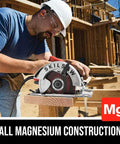 All Magnesium Sidewinder Circular Saw With 15 Amp Dual Field Motor And 7-1/4 Inch Blade cutting through wood on job site
