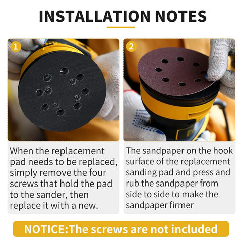 Gnellkoor 5-inch 8-hole hook-and-loop sander pad replacement for DeWalt orbital sander, 2-pack