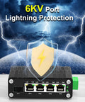 6KV port lightning protection of 4-Port Gigabit PoE Plus Switch with SFP, rugged design for harsh environments