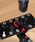 Aluminum Shelf Pin Drilling Jig For One Quarter Inch And Five Millimeter Holes, Pro Cabinet Hardware Template in use