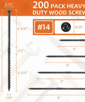 Heavy Duty Wood Structural Screws With Washer Head 6 Inch And 14 Gauge Star Drive Torx Bits Included Black Oxide Coated Steel 200 Pack