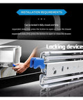 Installation guide showing Hella Smooth Full Extension Drawer Slides With Ridiculously Strong Ball Bearings Secure Lock mechanism.