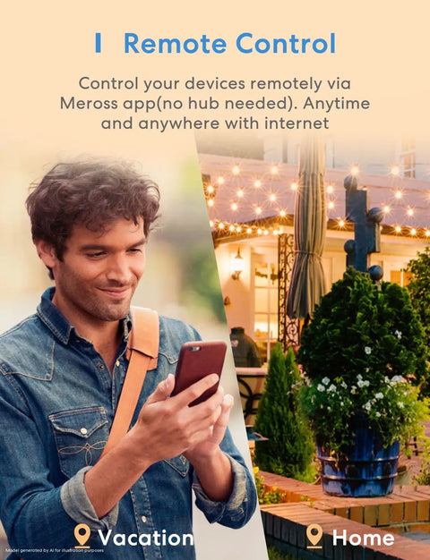 Man using phone to control devices with Outdoor Smart Plug With 3 Independent Sockets For Patio Or Yard, Smart WiFi Outlet