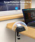 Desk Clamp Power Strip Surge Protector With Five AC Outlets And Three USB Ports, Desk Mount Charging Station installed on a desk