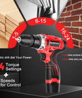 12V Cordless Drill And Driver Set With Two Batteries Ultra Lightweight Two Speed 24 And 1 Position Wood And Wall Drilling And Screw Driving