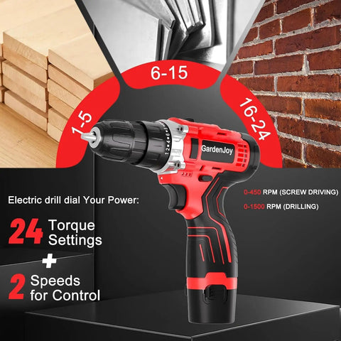 12V Cordless Drill And Driver Set With Two Batteries Ultra Lightweight Two Speed 24 And 1 Position Wood And Wall Drilling And Screw Driving