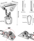 Heavy Duty 360 Degree Swing Hanger Kit For Wooden And Concrete Sets 304 Stainless Steel 1000 Pound Capacity 2 Pack Rotating Hammock Hanging Hardware For Porch Playground And More with dimensions and rotation illustration