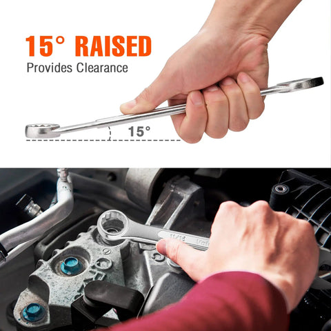 Heavy Duty 20 Piece Wrench Set Metric And SAE Includes Quarter Inch To Three Quarter Inch And 6 To 18mm Wrenches one in use