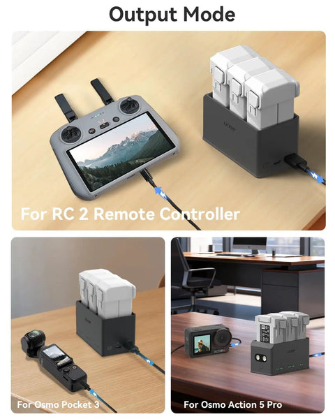 Three Bay 100W Fast Charging Hub for Mini 5/4/3 Series With Storage LED SOS, charging devices including RC controller, camera.