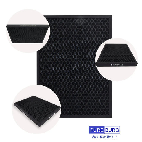 Replacement Filter Compatible With Membrane Solutions MSA3 Series Air Purifiers Featuring Top Notch H13 True HEPA And Activated Carbon Multi Layer Filtration Pack Of 2, showing filter details in close-up circles.