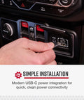 Usb C To Barrel Connector Radar Detector Power Cable For RAD350 380 450 480i 700i being plugged into car USB-C port