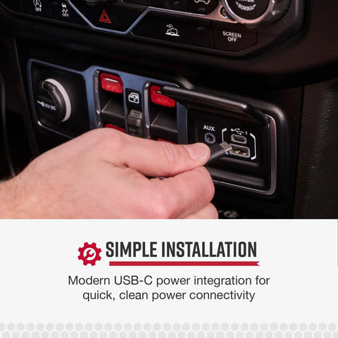 Usb C To Barrel Connector Radar Detector Power Cable For RAD350 380 450 480i 700i being plugged into car USB-C port