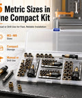 Zero Hassle Carbon Steel Rivet Nut Tool Set Loaded With M3 Through M8 Metric Heads in compact storage for manual or drill use.