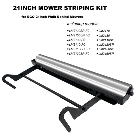 Stainless Steel Mower Striping Kit For EGO 21 Inch Walk Behind Mowers Pro Grade Build showing metal drum and compatibility list