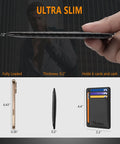 Side view of Front Pocket Minimalist Leather Wallet With RFID Blocking Carbon Fiber Texture Ultra Slim 0.12 Inch Thick Black Card Holder