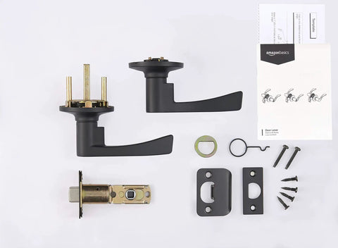 Victorial Door Lever With Lock Privacy Matte Black No Fuss Easy Install Reversible Handle with installation parts and manual