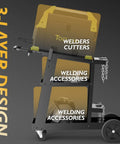 Three Tier Tilt Table Welding Cart With 360 Degree Swivel Wheels for TIG MIG Welder and Plasma Cutter, side view