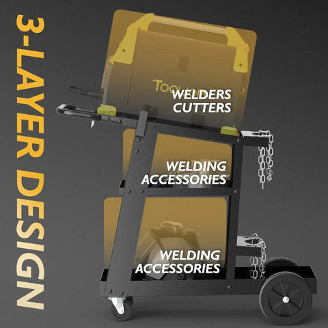 Three Tier Tilt Table Welding Cart With 360 Degree Swivel Wheels for TIG MIG Welder and Plasma Cutter, side view