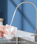 Top Tier Stainless Steel Reverse Osmosis Faucet With High Arc Swivel Spout And Single Handle For Kitchen Sink Bar Or Rv Drinking Water Filter Setup Sweet Smooth Flow pouring water into a glass.